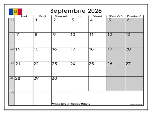 Calendar septembrie 2026 de tipărit - Moldova