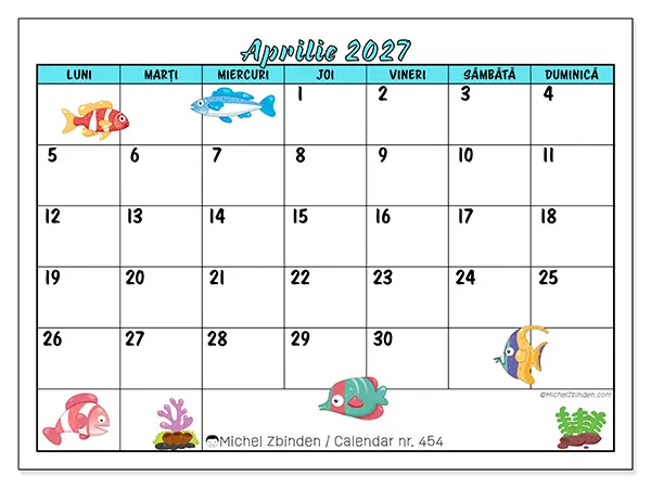 Calendar aprilie 2027 de tipărit - Pești colorați