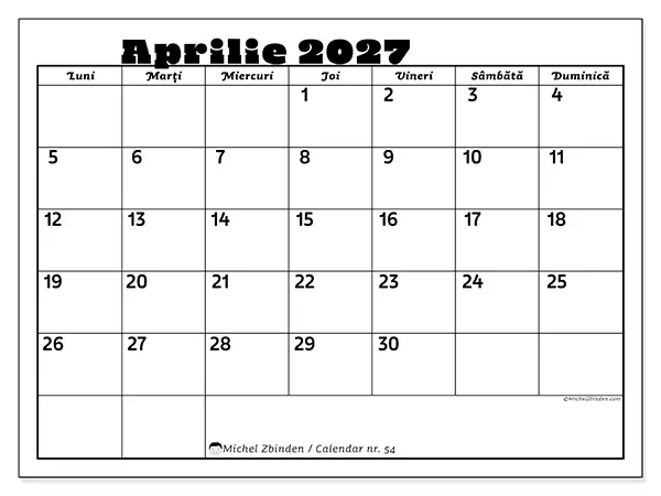 Calendar aprilie 2027 de tipărit - Activități în familie