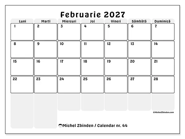 Calendar februarie 2027 de tipărit - Planificare structurată