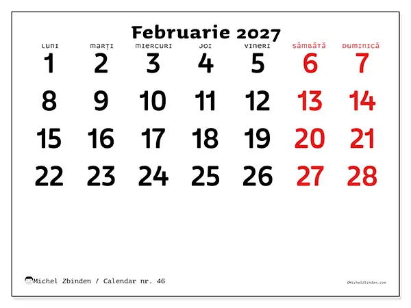 Calendar februarie 2027 de tipărit - Viziune clară