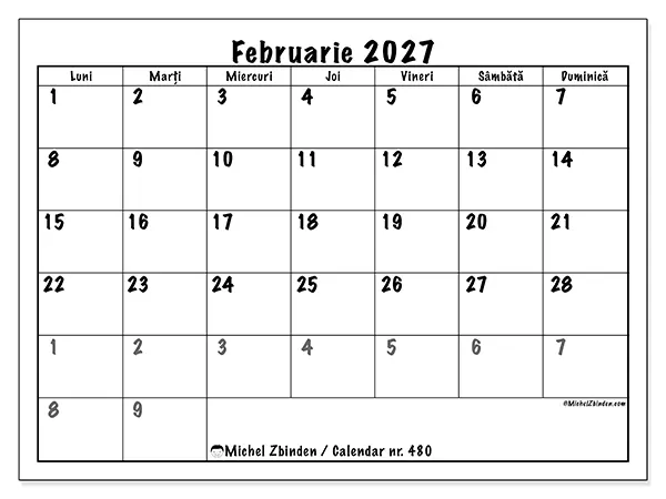 Calendar februarie 2027 de tipărit - Planificare completă