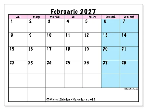Calendar februarie 2027 de tipărit - Program de echipă