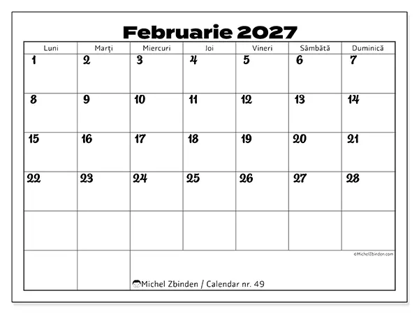 Calendar februarie 2027 de tipărit - Coordonarea muncii