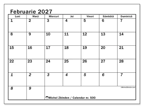 Calendar februarie 2027 de tipărit - Planificare intensivă