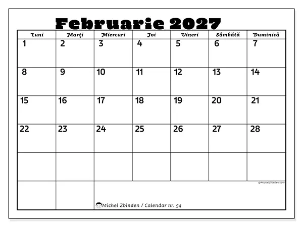Calendar februarie 2027 de tipărit - Activități în familie