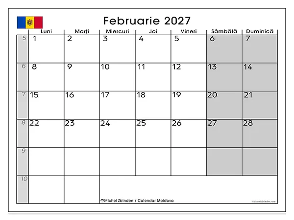 Calendar februarie 2027 de tipărit - Moldova