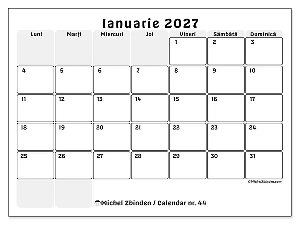 Calendar ianuarie 2027 de tipărit - Planificare structurată