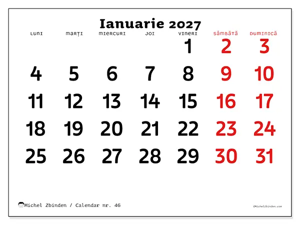 Calendar ianuarie 2027 de tipărit - Viziune clară