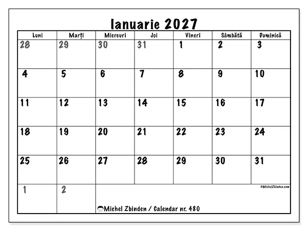 Calendar ianuarie 2027 de tipărit - Planificare completă