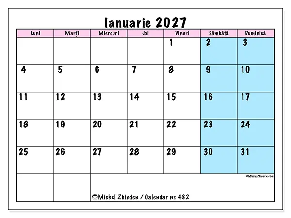 Calendar ianuarie 2027 de tipărit - Program de echipă