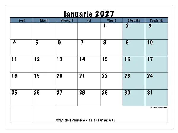 Calendar ianuarie 2027 de tipărit - Structură pentru școală
