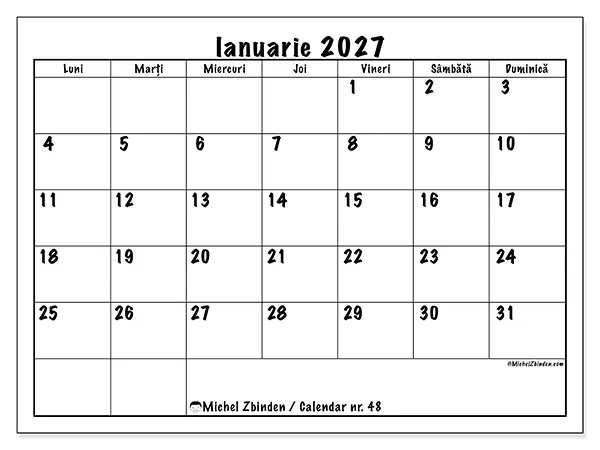 Calendar ianuarie 2027 de tipărit - Planuri zilnice
