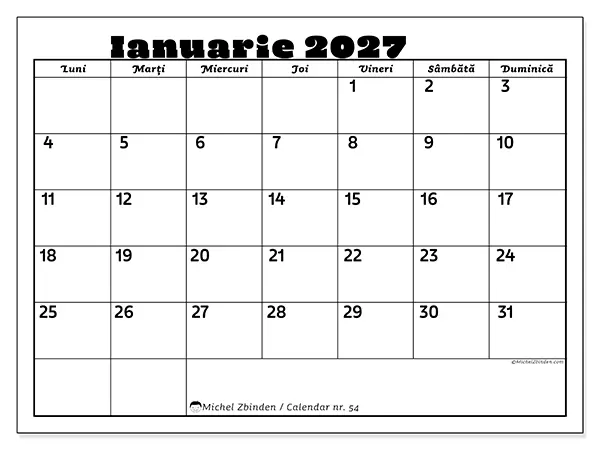 Calendar ianuarie 2027 de tipărit - Activități în familie