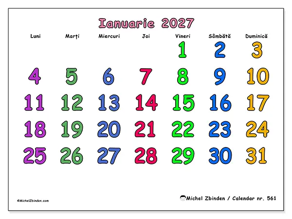 Calendar ianuarie 2027 de tipărit - Momente creative