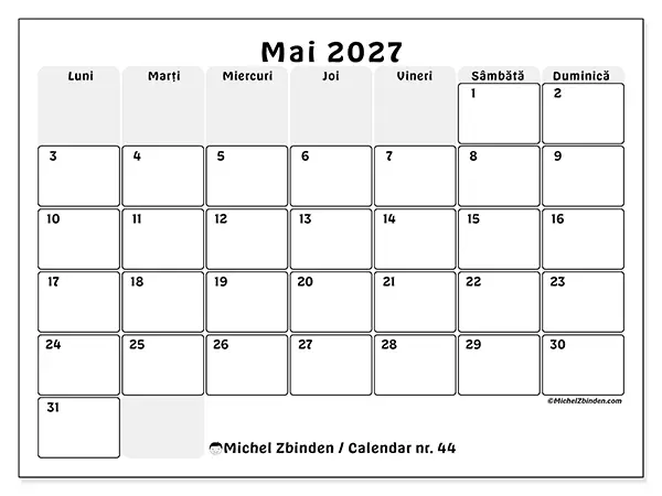 Calendar mai 2027 de tipărit - Planificare structurată