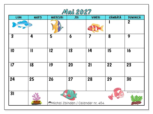 Calendar mai 2027 de tipărit - Pești colorați