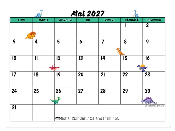 Calendar mai 2027 de tipărit - Dinozauri mici