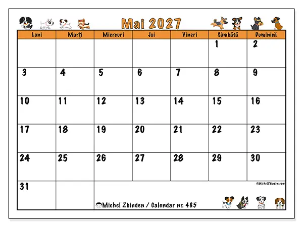 Calendar mai 2027 de tipărit - Câini entuziaști