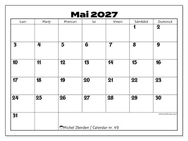 Calendar mai 2027 de tipărit - Coordonarea muncii