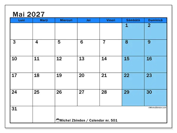 Calendar mai 2027 de tipărit - Studii dinamice