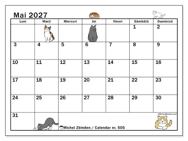 Calendar mai 2027 de tipărit - Viață de pisică
