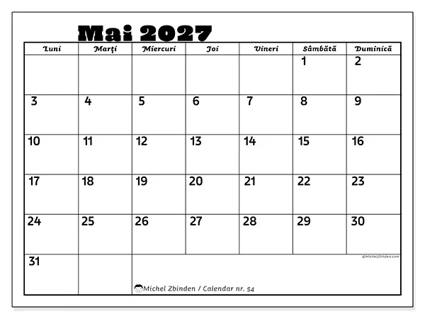 Calendar mai 2027 de tipărit - Activități în familie