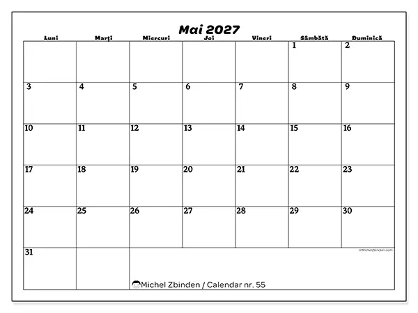Calendar mai 2027 de tipărit - Timp liber