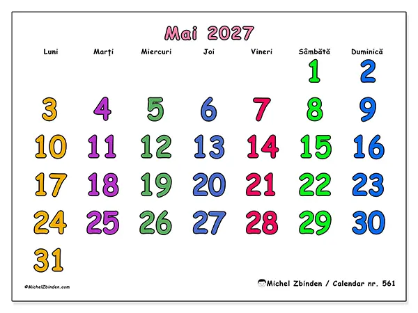 Calendar mai 2027 de tipărit - Momente creative