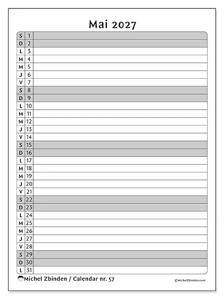 Calendar mai 2027 de tipărit - Lista activităților