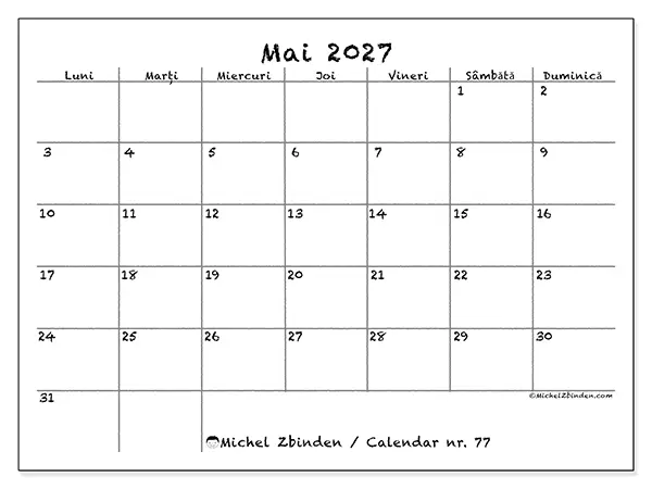 Calendar mai 2027 de tipărit - Școală și familie