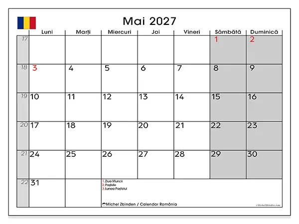Calendar mai 2027 de tipărit - România