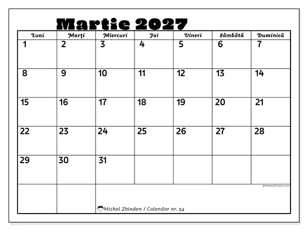 Calendar martie 2027 de tipărit - Activități în familie