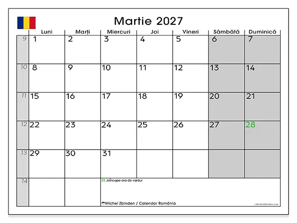 Calendar martie 2027 de tipărit - România