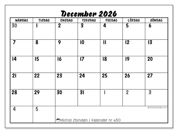 December 2026 månadskalender att skriva ut - Detaljerad organisering