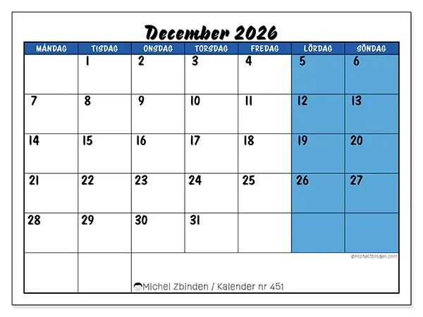 December 2026 månadskalender att skriva ut - Dynamisk organisering