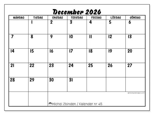 December 2026 månadskalender att skriva ut - Skolframgång