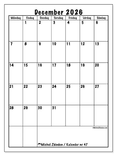December 2026 månadskalender att skriva ut - Tydlig planering