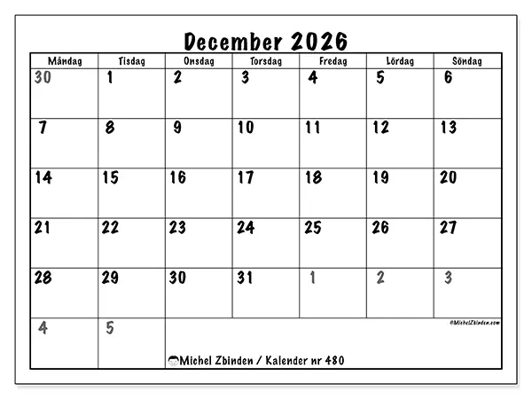 December 2026 månadskalender att skriva ut - Fullständig planering