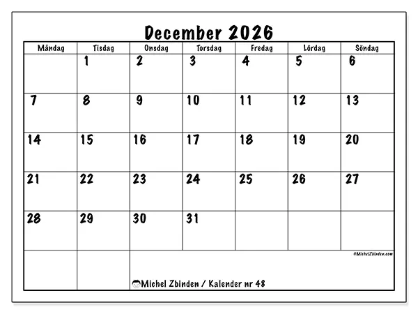 December 2026 månadskalender att skriva ut - Daglig planering