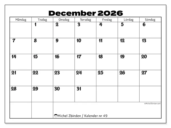 December 2026 månadskalender att skriva ut - Samordning för arbete
