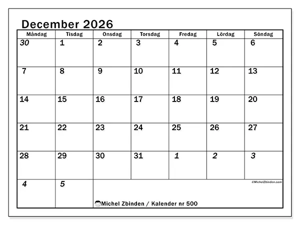 December 2026 månadskalender att skriva ut - Intensiv planering