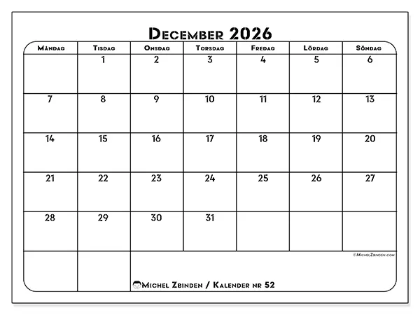 December 2026 månadskalender att skriva ut - Professionell organisering