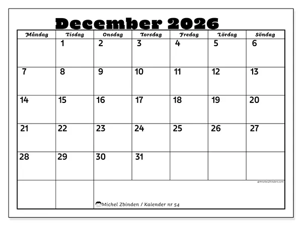 December 2026 månadskalender att skriva ut - Familjeaktiviteter