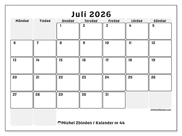 Juli 2026 månadskalender att skriva ut - Strukturerad planering