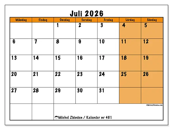 Juli 2026 månadskalender att skriva ut - Dynamisk planering