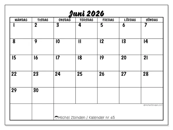 Juni 2026 månadskalender att skriva ut - Skolframgång