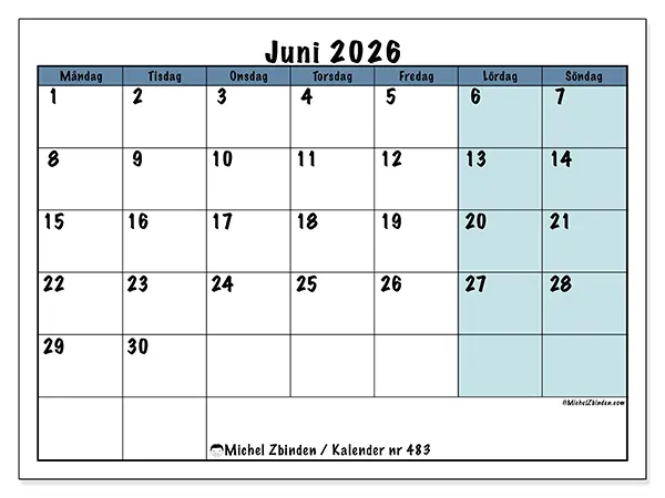 Juni 2026 månadskalender att skriva ut - Struktur för skolan