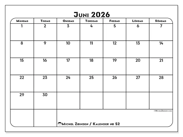 Juni 2026 månadskalender att skriva ut - Professionell organisering