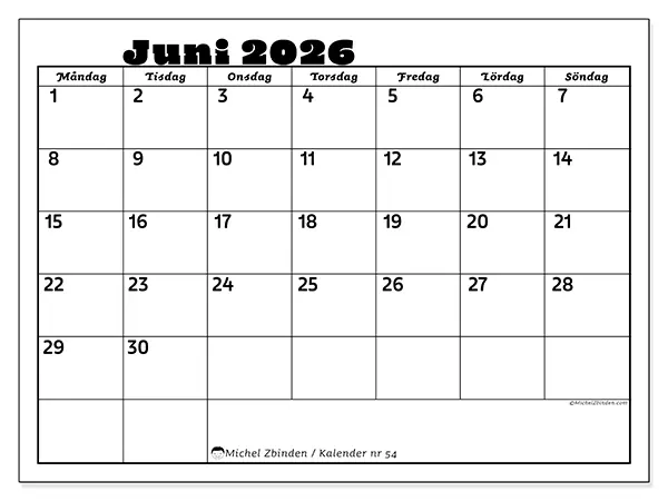 Juni 2026 månadskalender att skriva ut - Familjeaktiviteter